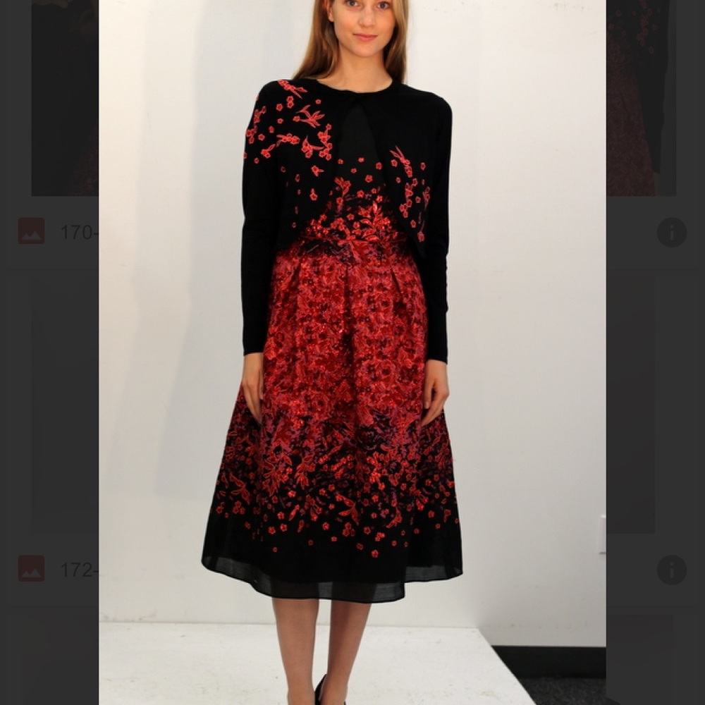 NWT Carlisle Formal Embroidered Black and Red Floral Midi Dress - Picture 13 of 14